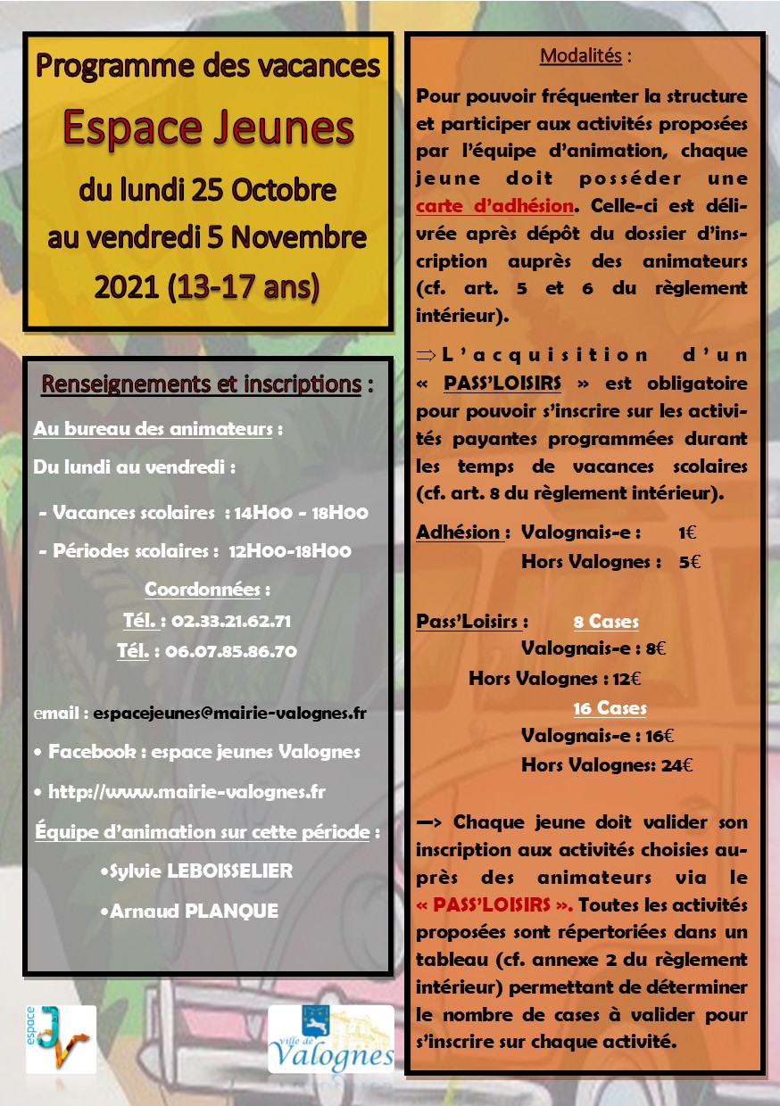 Programme De L Espace Jeunes Des Vacances De Toussaint Mairie De